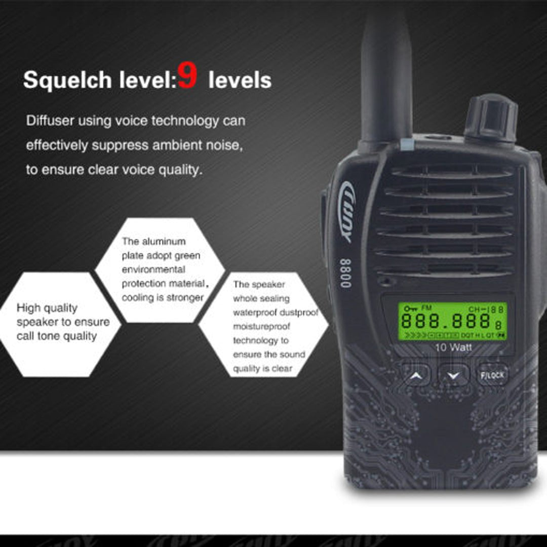 Crony 10W CY-8800 UHF Long Range Walkie Talkies 8-20km Two Way Radio Warterproof with headsets - Edragonmall.com