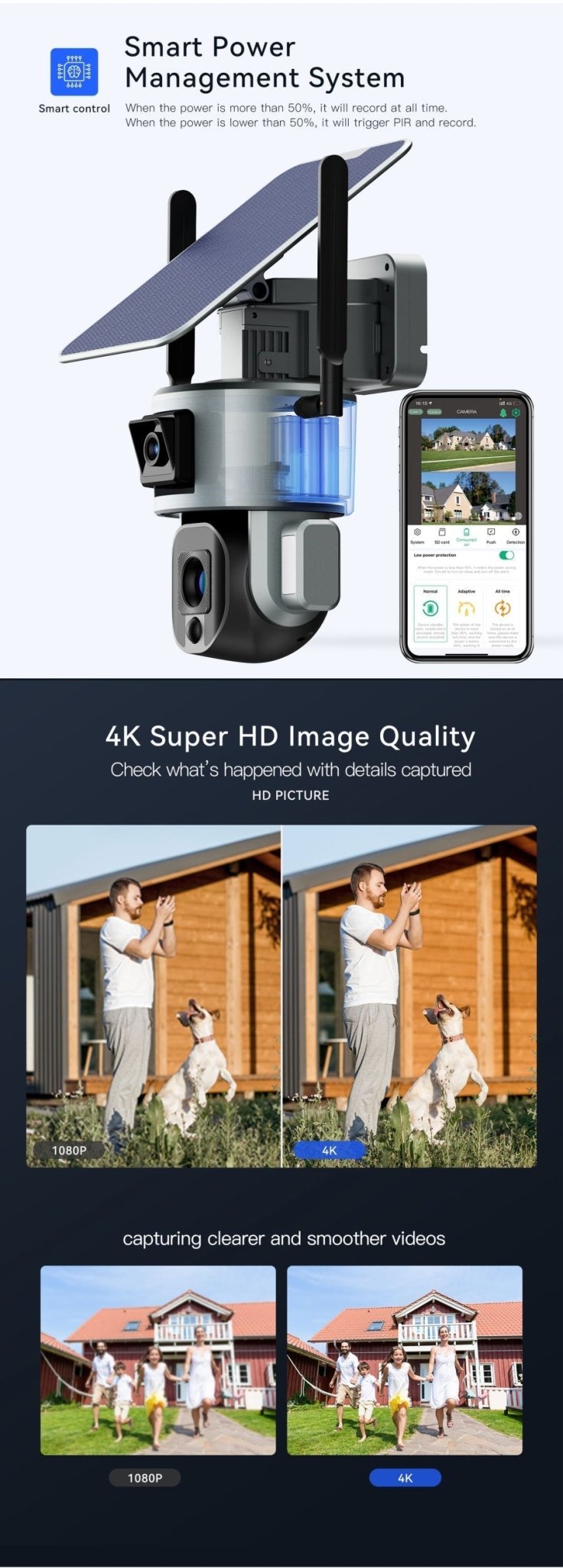 CRONY D5 4G-4K-8MP Solar Dual Linkage Battery PTZ Camera 8MP Wireless CCTV Camera Outdoor IP66 Waterproof Solar Dual Camera - Edragonmall.com