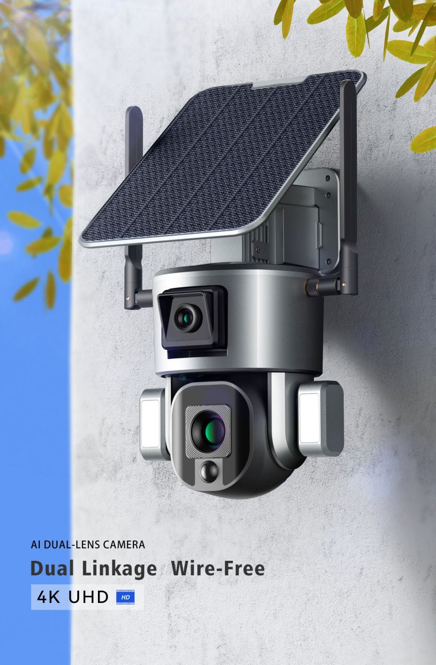CRONY D5 4G-4K-8MP Solar Dual Linkage Battery PTZ Camera 8MP Wireless CCTV Camera Outdoor IP66 Waterproof Solar Dual Camera - Edragonmall.com