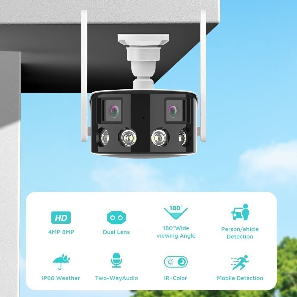 CRONY EW WIFI 4MP(ICsee APP)Binocular ultra wide Angle Camera 4K 8MP Camera Ultra-Wide Angle Dual Lens 180° Panorama two way audio - Edragonmall.com