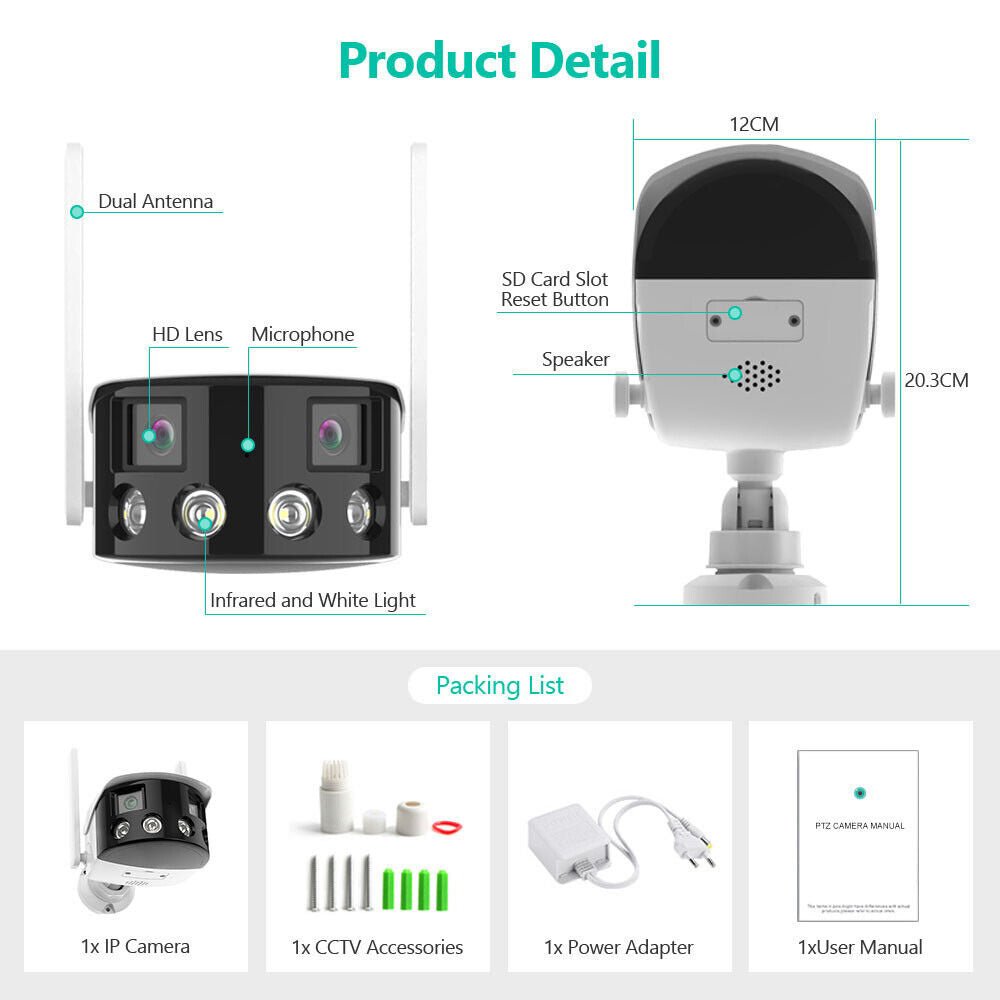 CRONY EW WIFI 4MP(ICsee APP)Binocular ultra wide Angle Camera 4K 8MP Camera Ultra-Wide Angle Dual Lens 180° Panorama two way audio - Edragonmall.com