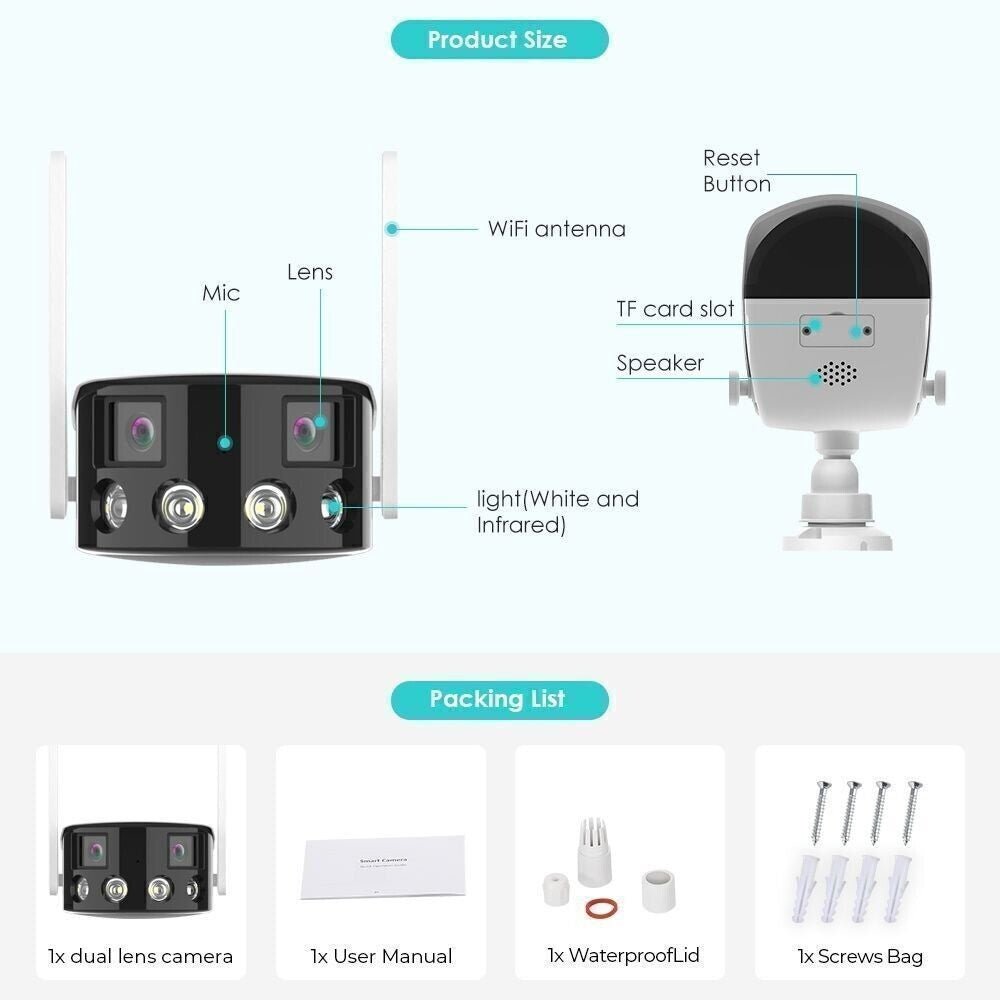 CRONY EW WIFI 4MP(ICsee APP)Binocular ultra wide Angle Camera 4K 8MP Camera Ultra-Wide Angle Dual Lens 180° Panorama two way audio - Edragonmall.com