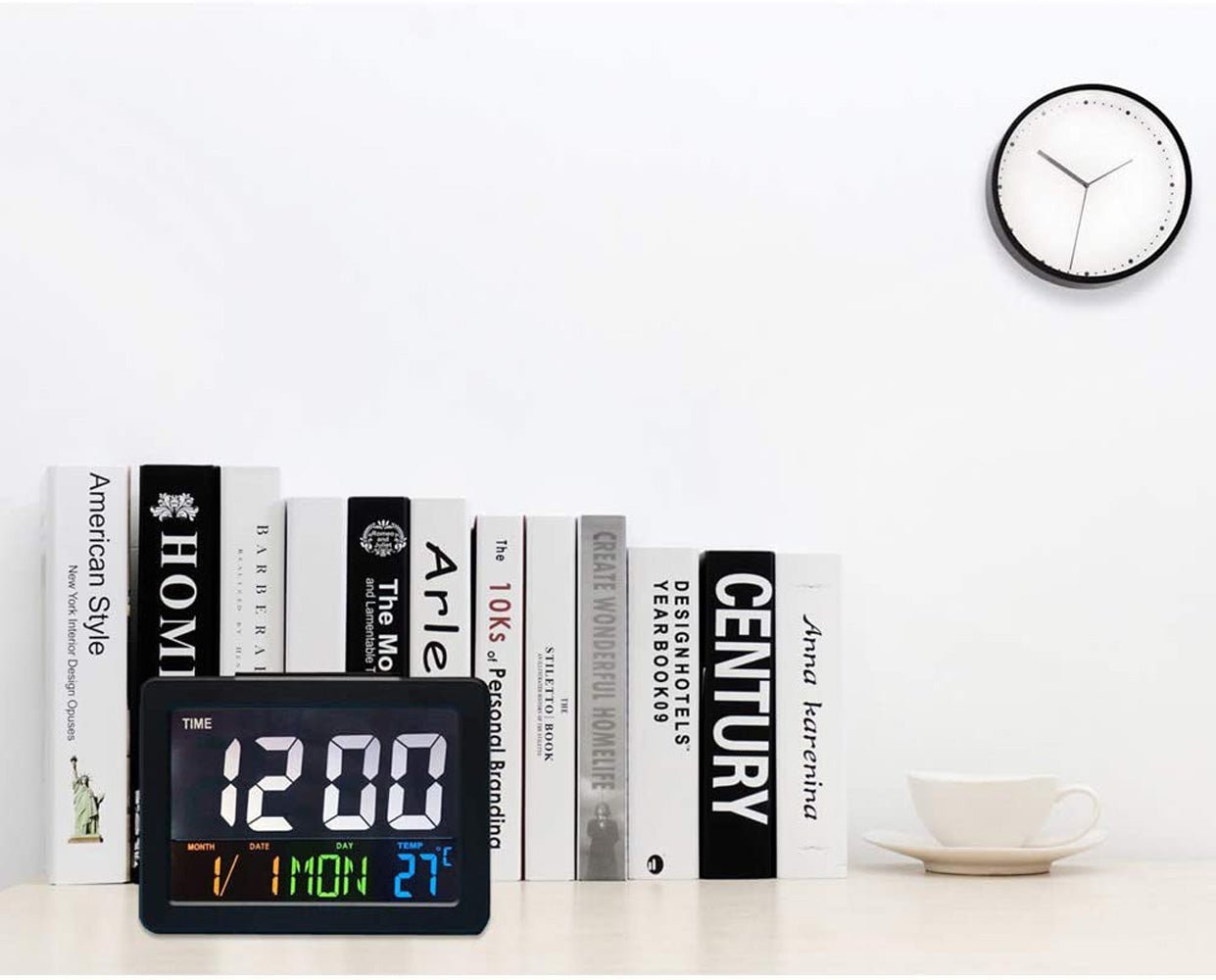 CRONY GH-2000 Color Electronic Clock Bedside Large Screen LED Alarm Clock with Date, Temperature | White
