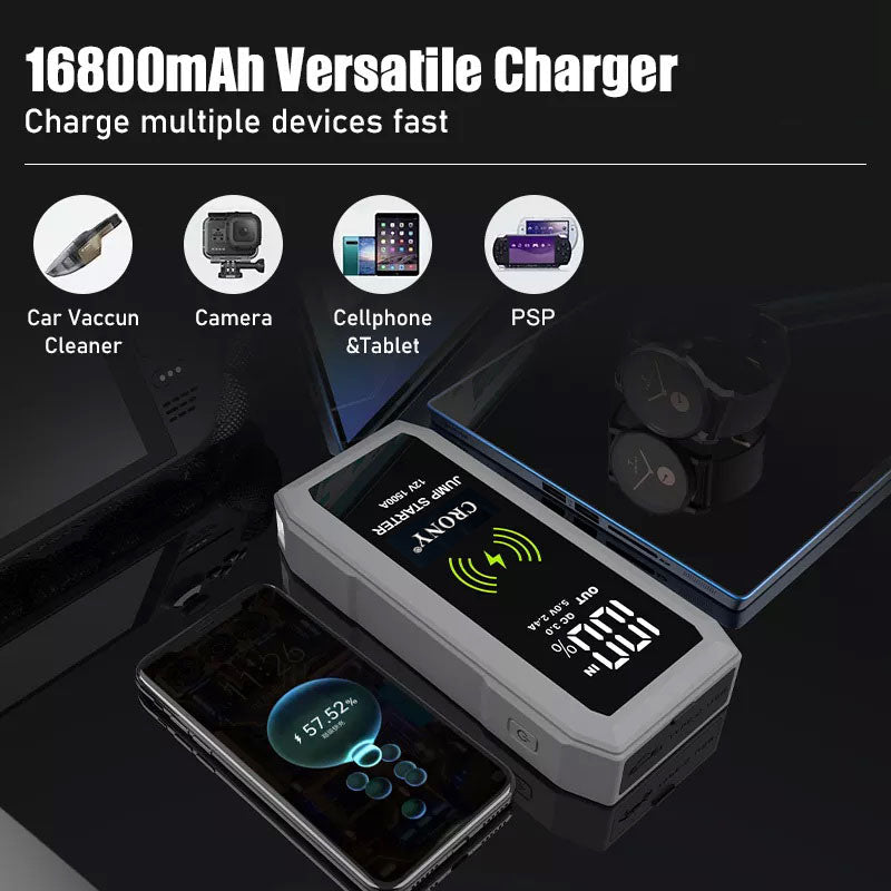 CRONY S606 Super Jumper Starter 12V Auto Car Battery Portable Jump Starter Power Station with wireless charging function - Edragonmall.com