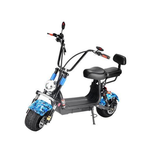 CRONY Small Harley two seat big tires with BT 1000w 60KM/H high power two wheels adult electric scooter motorcycle | Camouflage Blue - Edragonmall.com