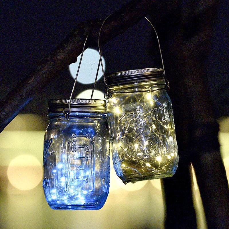 CRONY Solar Mosaic Hanging Light 20 Leds Waterproof Outdoor Copper Wire String Solar Garden Mason Jar Light glass bottle colored light - Edragonmall.com