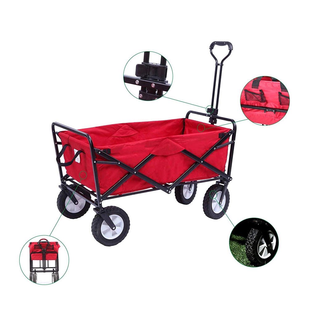 CRONY TC3015 Folding Cart Heavy Duty Collapsible Folding Wagon Utility Shopping Outdoor Camping Garden Cart | RED - Edragonmall.com