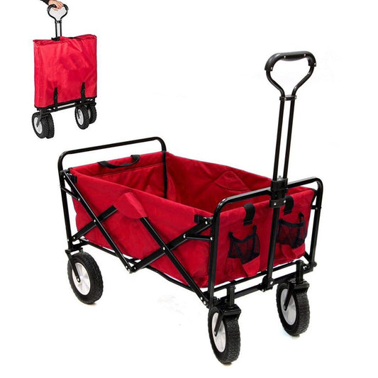 CRONY TC3015 Folding Cart Heavy Duty Collapsible Folding Wagon Utility Shopping Outdoor Camping Garden Cart | RED - Edragonmall.com