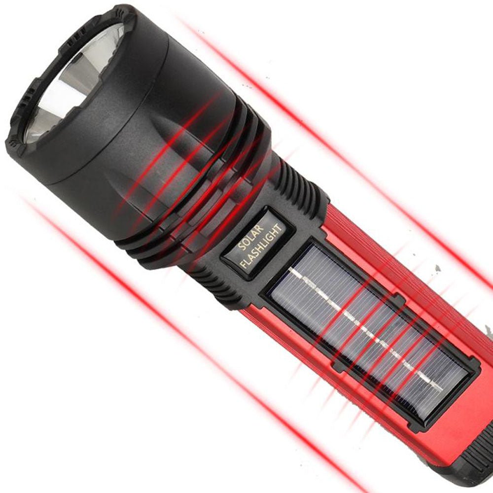 CRONY W5122A Solar Energy Flashlight Plastic with 2835#+3030# Lamp Bead 18650 Battery 2000mAh Switch Type-C Port USB Charging - Edragonmall.com