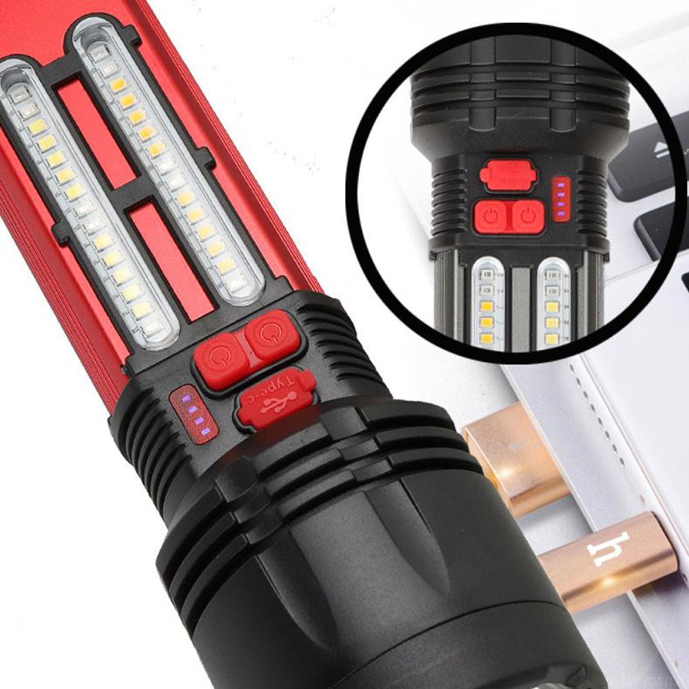 CRONY W5122A Solar Energy Flashlight Plastic with 2835#+3030# Lamp Bead 18650 Battery 2000mAh Switch Type-C Port USB Charging - Edragonmall.com