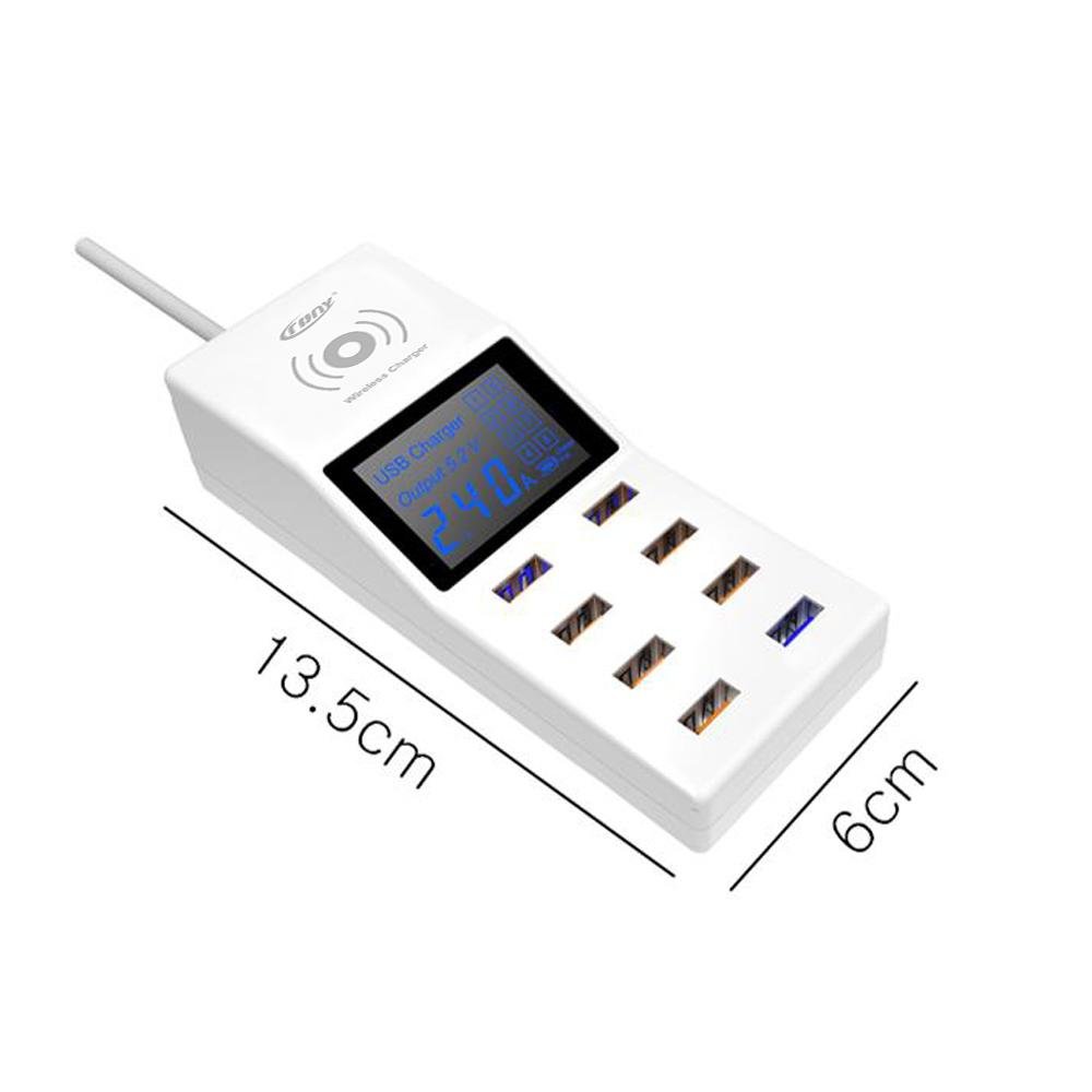 CRONY YC-CDA6W socket 8USB Wireless charging With Display QC3.0 Smart Wireless Fast Charger for iPhone X S9 Mi6 - Edragonmall.com