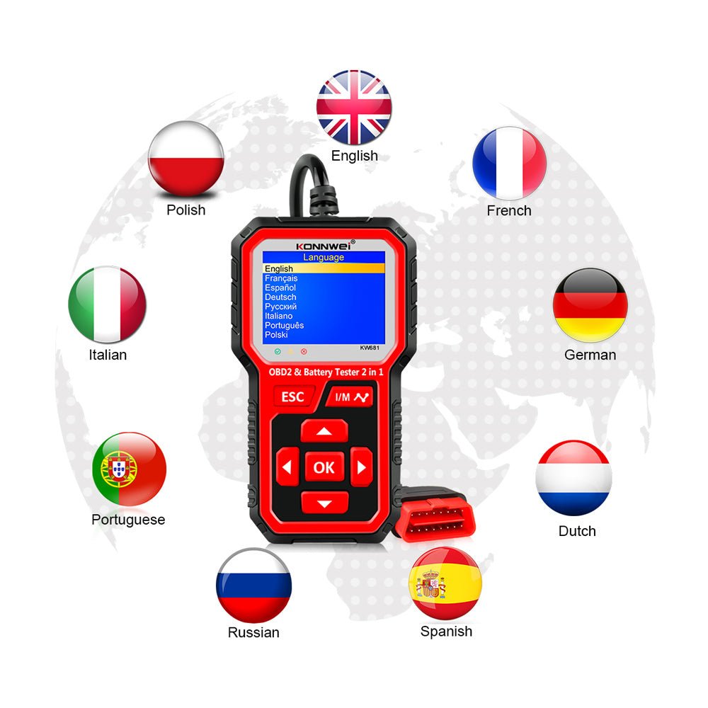 KW681 Car & Motorcycle Battery Tester OBDII Diagnostic Scann - Edragonmall.com
