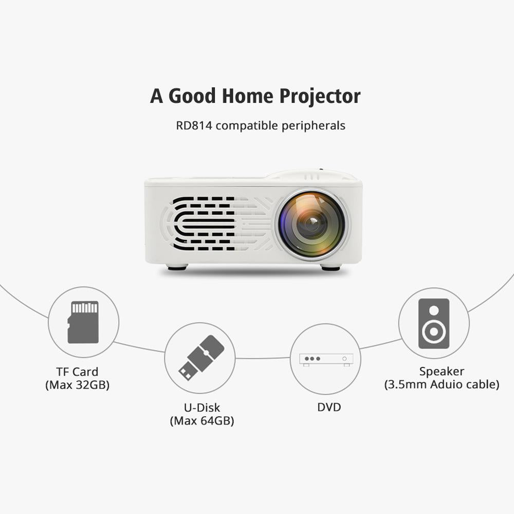 Mini Projector, LCD Display LED Portable Projector, Home Theater Cinema USB Children Video Media Player -RD-814 -White - Edragonmall.com
