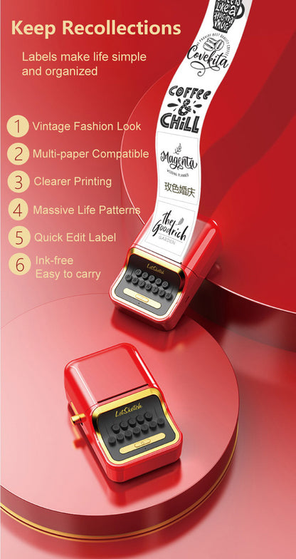 CRONY WP9520 Mini Thermal Label Printer Vintage Look Handheld Portable Wireless Mini Thermal Barcode Sticker Label Printer Ink-free