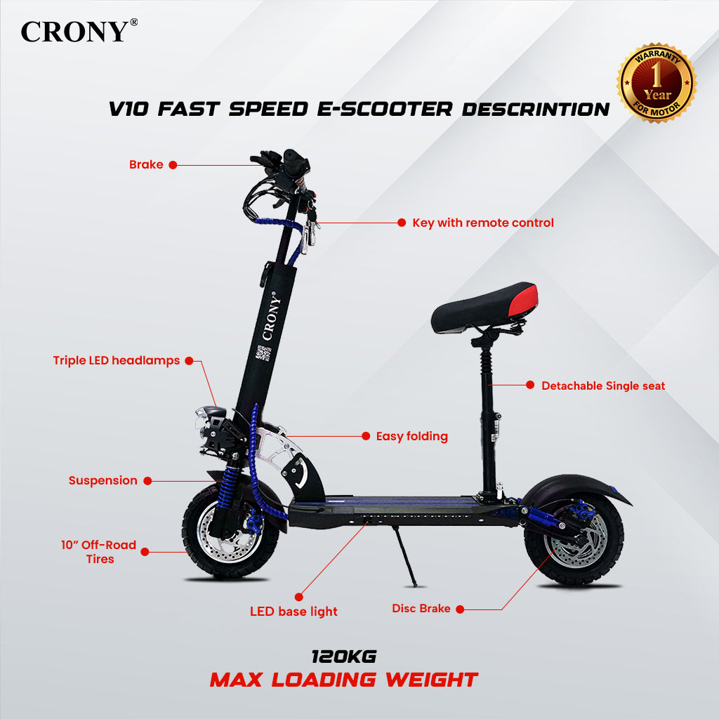 CRONY V10 Fast Speed E-scooter 1200w 10inch max speed 68 km/h Fast Speed E-scooter 48v electric scooter