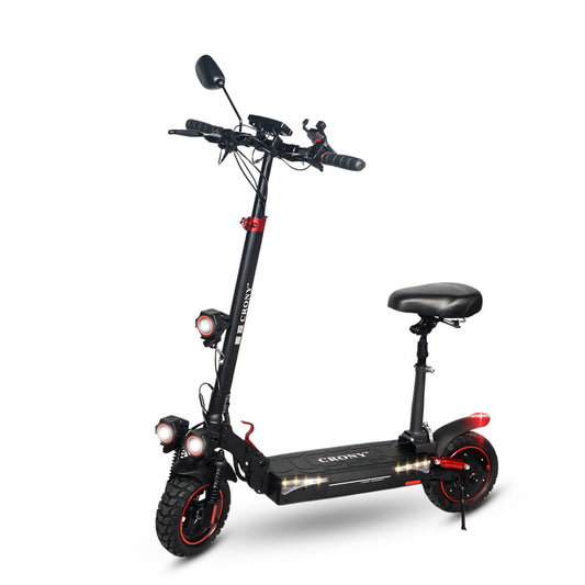 CRONY T4 Electric Scooter Big LCD Display With Seat 2000W Motor Smart App Control Triple LED Headlamps & Foldable Design with Smart Lock & Flashing Mode Front/Rear Suspension