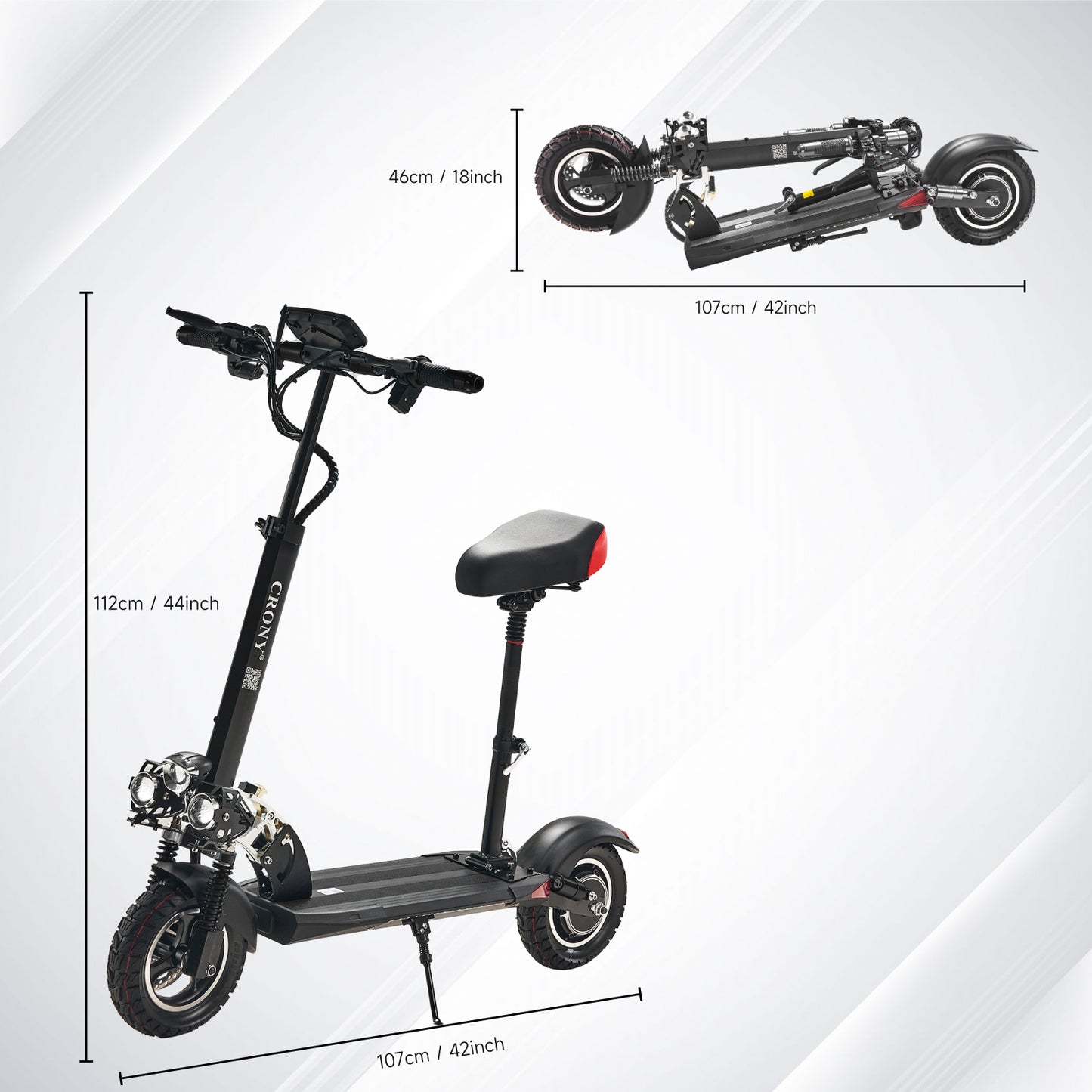 CRONY V10 Big Display+Seat Electric Scooter 1200W Motor 48V/14AH Battery 25-35KM Range Disc Brakes Front/Rear Suspension-2