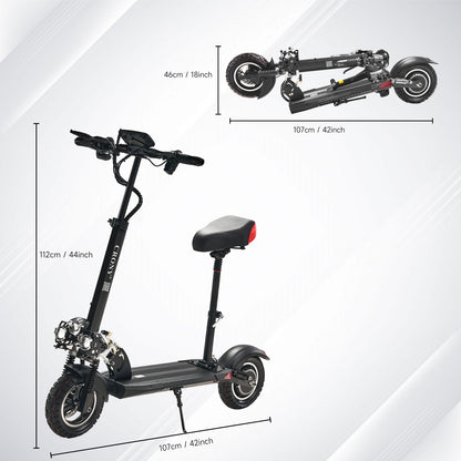 CRONY V10 Big Display+Seat Electric Scooter 1200W Motor 48V/14AH Battery 25-35KM Range Disc Brakes Front/Rear Suspension-2