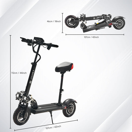CRONY V10 Big Display+Seat Electric Scooter 1200W Motor 48V/14AH Battery 25-35KM Range Disc Brakes Front/Rear Suspension-2