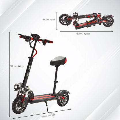 CRONY V10 Big Display+Seat Electric Scooter 1200W Motor 48V/14AH Battery 25-35KM Range Disc Brakes Front/Rear Suspension-2