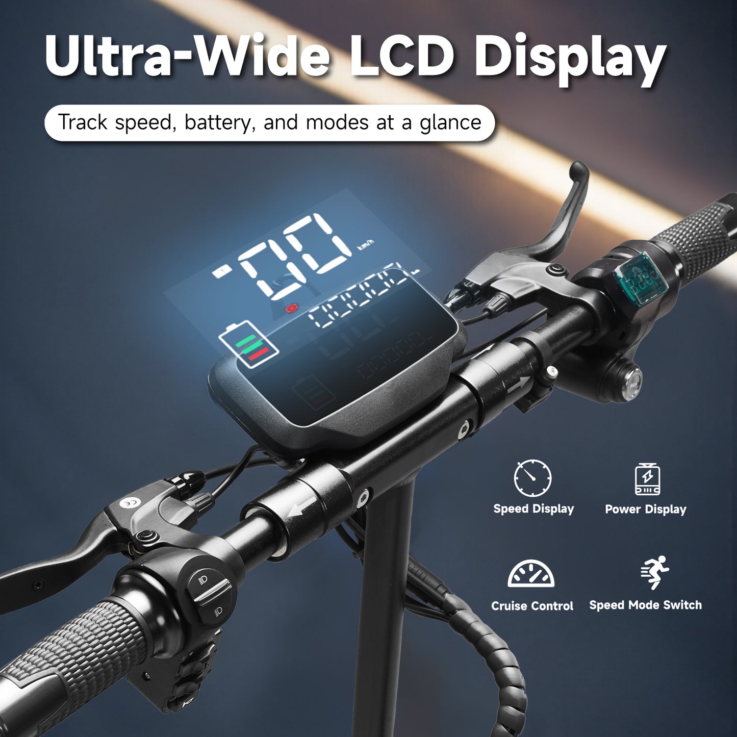 CRONY V10 Big Display+Seat Electric Scooter 1200W Motor 48V/14AH Battery 25-35KM Range Disc Brakes Front/Rear Suspension-2