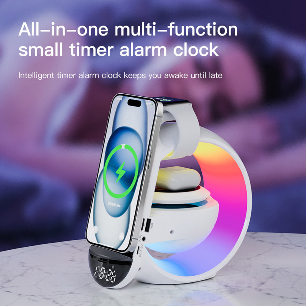 Multi-G table lamp BT speaker & MIC & clock & wireless charge Big G table lamp Bluetooth speaker with wheat belt clock with multi-function wireless charge