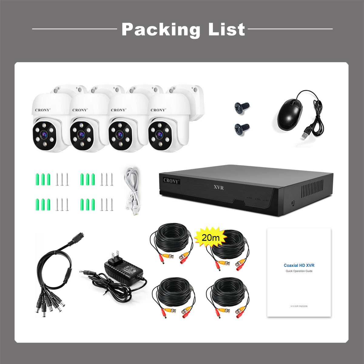 CRONY NVS004-WIFI-5MP 4CH XVR Kit Motion detection Full-color night vision 2-way audio