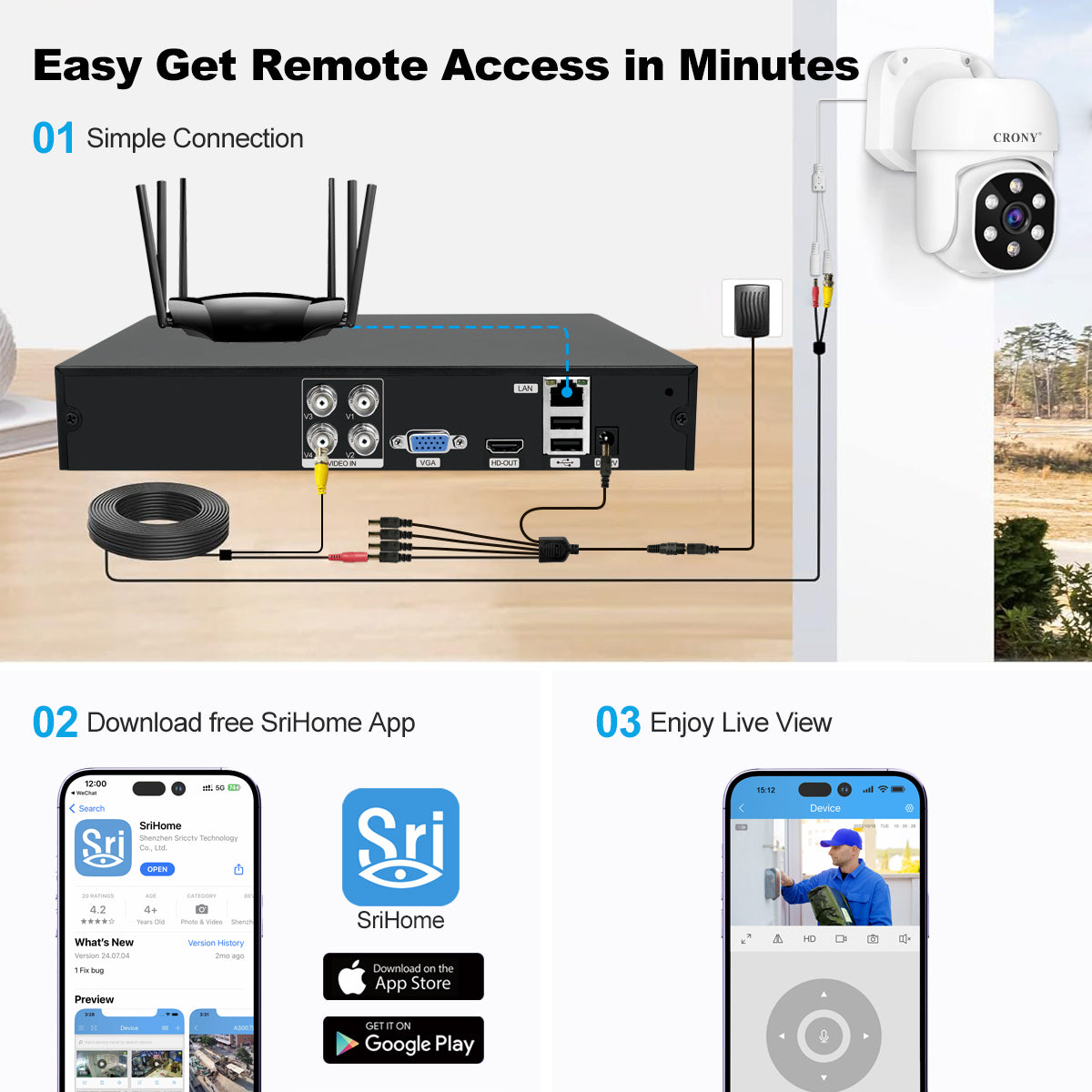 CRONY NVS004-WIFI-5MP 4CH XVR Kit Motion detection Full-color night vision 2-way audio