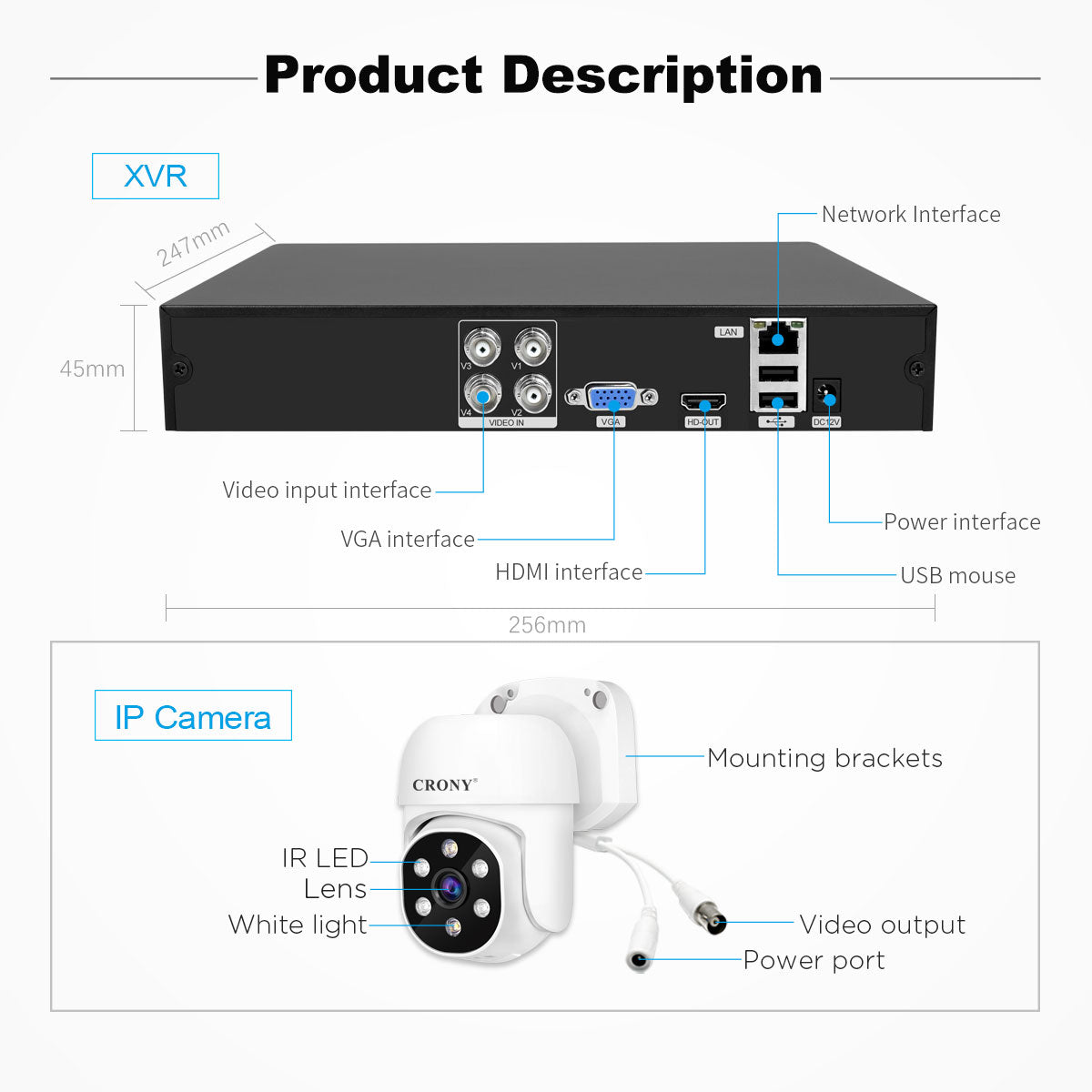 CRONY NVS004-WIFI-5MP 4CH XVR Kit Motion detection Full-color night vision 2-way audio