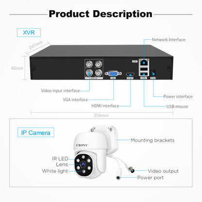 CRONY NVS004-WIFI-5MP 4CH XVR Kit Motion detection Full-color night vision 2-way audio