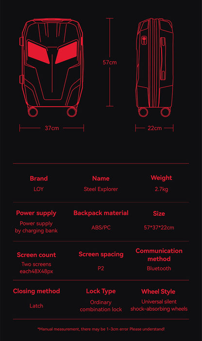 CRONY  Steel Explorer Carbon Fiber LED Display Backpack Led Trolley Luggage Advertising box custom pattern