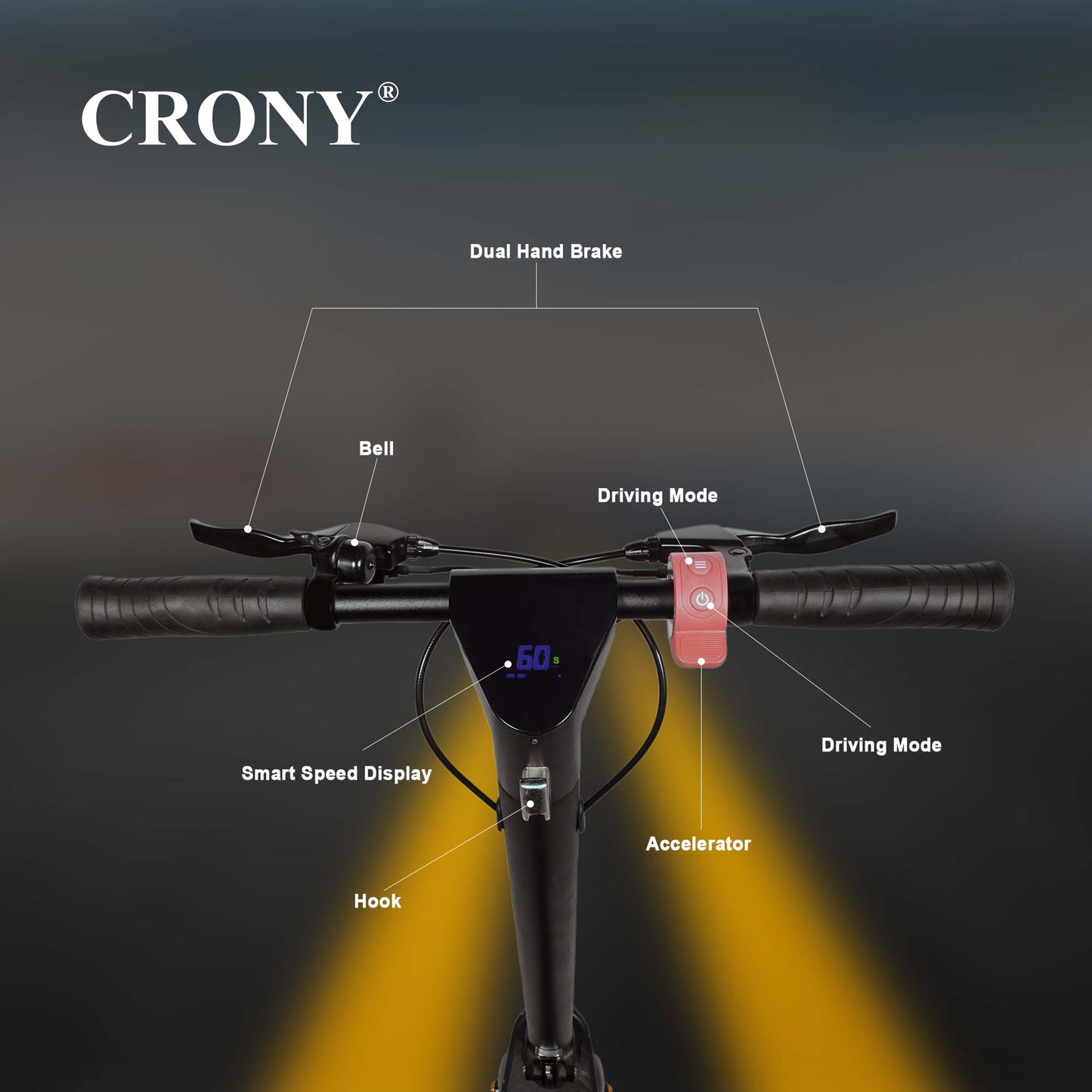 CRONY X9 Plus Folding E-scooter 500W 36V 15.6AH 35-65KM Range Disc Brakes Aluminum Alloy Frame LCD Display LED Headlamp Easy Folding