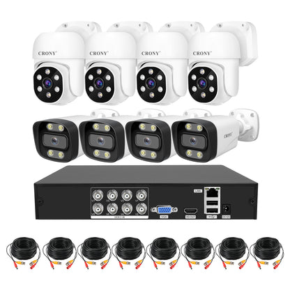 CRONY NVS008 Security Camera System 8 Channel 5MP Outdoor Indoor Surveillance DVR Kit with 8pcs 5MN AHD Cameras with Audio Night Vision Motion Detection