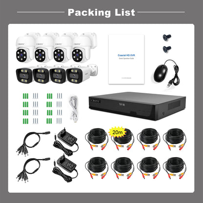 CRONY NVS008 Security Camera System 8 Channel 5MP Outdoor Indoor Surveillance DVR Kit with 8pcs 5MN AHD Cameras with Audio Night Vision Motion Detection