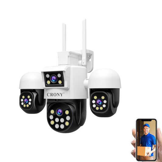 CRONY SH069 Outdoor Indoor Security Camera 4 Lens 1080P PTZ Surveillance System with Two Way Audio Full Color Night Vision Motion Detection Alarm WiFi Camera System