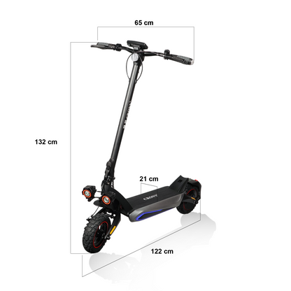 CRONY T2 Electric Scooter for Adults Range Front and Rear Suspension Disc Brakes Aluminum Frame E Bike with APP