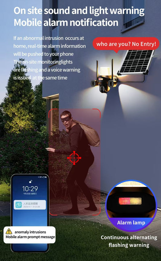CRONY  TB02-4G-4K V380 PRO APP Solar street light 3 Head Camera 4G 5MP Outdoor Waterproof IP65 Dual Lens Night Vision Two Way Audio