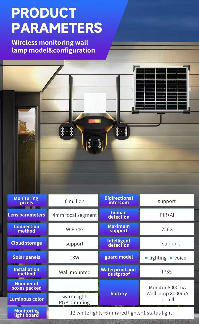 CRONY  TB02-4G-4K V380 PRO APP Solar street light 3 Head Camera 4G 5MP Outdoor Waterproof IP65 Dual Lens Night Vision Two Way Audio