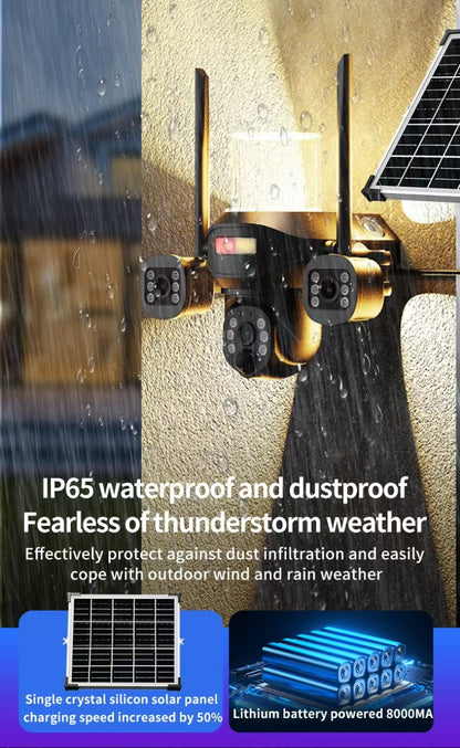 CRONY  TB02-4G-4K V380 PRO APP Solar street light 3 Head Camera 4G 5MP Outdoor Waterproof IP65 Dual Lens Night Vision Two Way Audio
