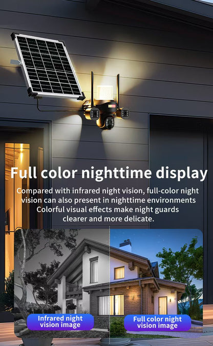 CRONY  TB02-4G-4K V380 PRO APP Solar street light 3 Head Camera 4G 5MP Outdoor Waterproof IP65 Dual Lens Night Vision Two Way Audio