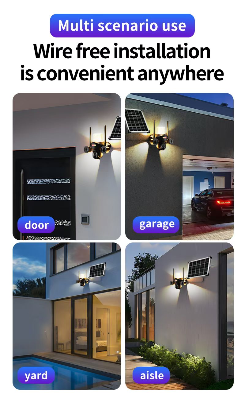 CRONY  TB02-4G-4K V380 PRO APP Solar street light 3 Head Camera 4G 5MP Outdoor Waterproof IP65 Dual Lens Night Vision Two Way Audio