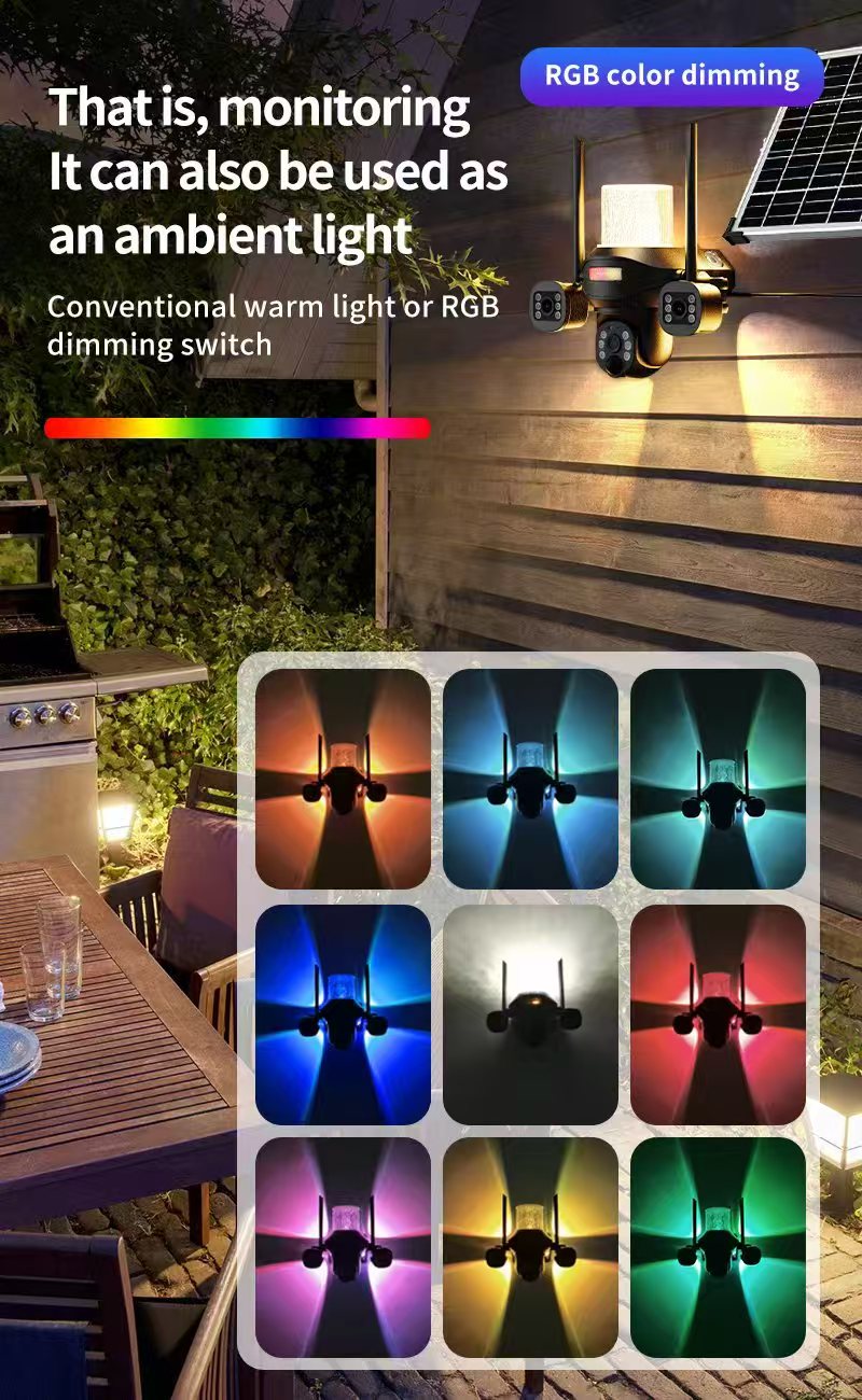 CRONY  TB02-4G-4K V380 PRO APP Solar street light 3 Head Camera 4G 5MP Outdoor Waterproof IP65 Dual Lens Night Vision Two Way Audio