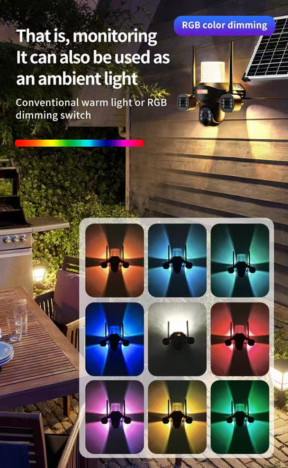 CRONY  TB02-4G-4K V380 PRO APP Solar street light 3 Head Camera 4G 5MP Outdoor Waterproof IP65 Dual Lens Night Vision Two Way Audio
