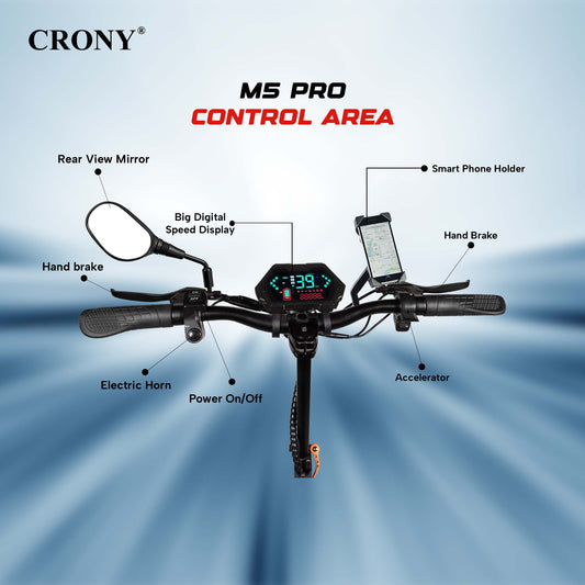 سكوتر كهربائي CRONY M5 Pro للكبار والأطفال مع مكبر صوت بلوتوث واتصال بالتطبيق