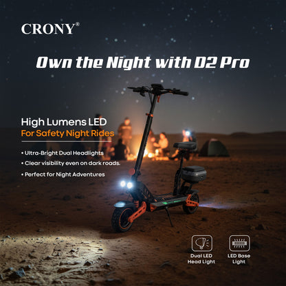 سكوتر كهربائي CRONY D2 Pro تعليق مزدوج إطار من الألمنيوم شاشة LCD بلوتوث تطبيق قابل للطي للكبار سكوتر كهربائي E