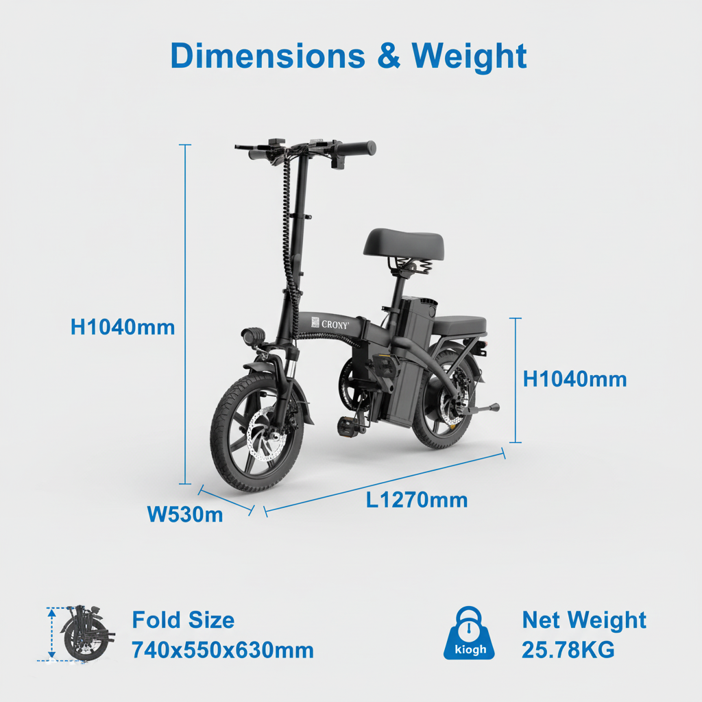 CRONY A5F Compact Electric Bike 14 Inch Foldable E Bike  350W Motor Commuter City Travel