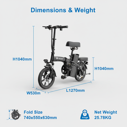 CRONY A5F Compact Electric Bike 14 Inch Foldable E Bike  350W Motor Commuter City Travel
