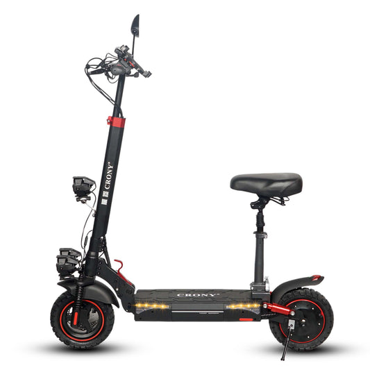 CRONY T4 Electric Scooter Big LCD Display With Seat 2000W Motor Smart App Control Triple LED Headlamps & Foldable Design with Smart Lock & Flashing Mode Front/Rear Suspension