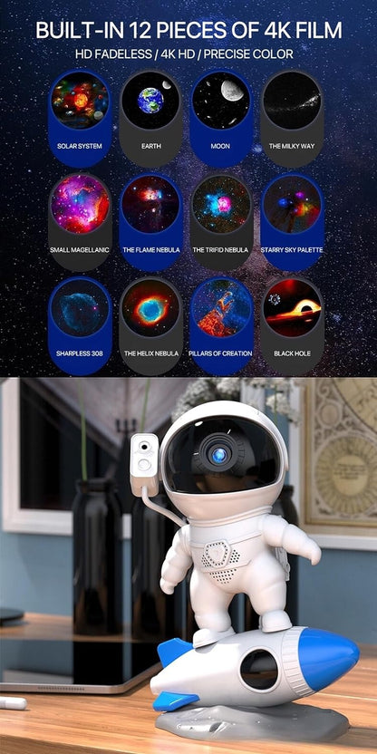 CRONY BT Rocket Astronaut Nebula projection light Rocket Astronaut Starry Sky Projector Night Light with 12 Film Sheets