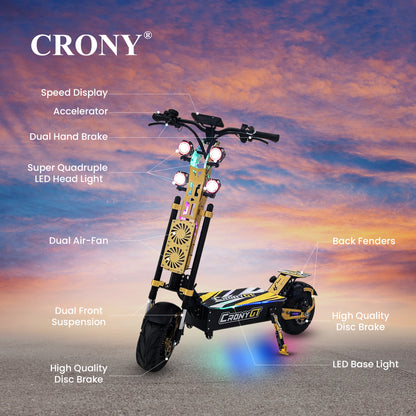 CRONY GT-13 GT13 Electric Scooter 5000Wx2 Motors 75V/31.2AH Battery 65-90KM Range Disc Brakes Front/Rear Suspension High configuration E-Scooter
